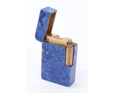 Rare Dupont-style Lapis Lazuli cased pocket lighter with gilded mounts, 6cm high