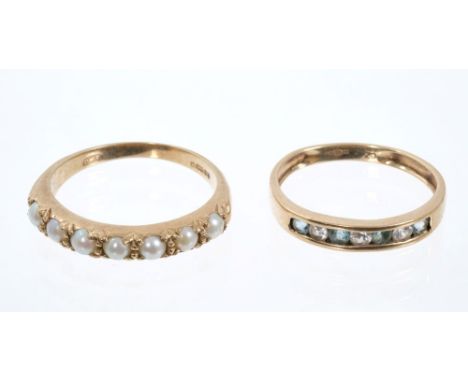 9ct gold and seed pearl eternity ring, size N½ together with a 9ct gold dress ring, size K (2)