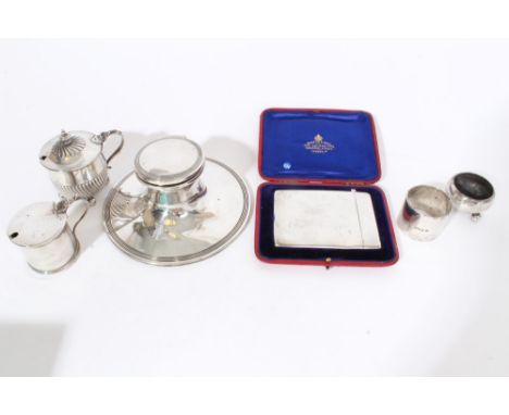 Selection of Victorian and later miscellaneous silver, including a Capstan inkwell, two mustard pots, a salt, a napkin ring a