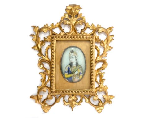 Fine quality 19th Century Indian gouache portrait miniature depicting a noblewoman, of oval form with glazed silver frame, ap