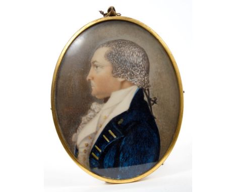 English School, late 18th century: Miniature portrait on ivory of a naval officer named verso as Admiral John Monklou, oval, 