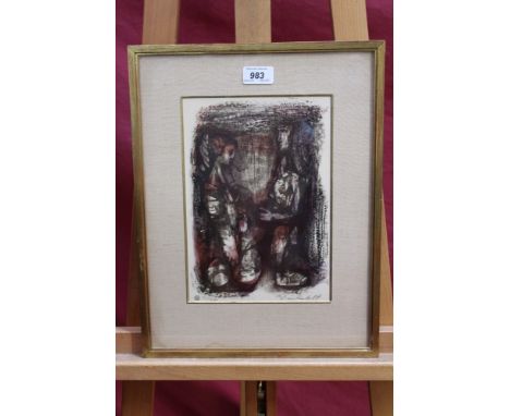 Georgi Daskaloff (1923-2005) signed limited edition lithograph - Deux Personnages, 73/200, in glazed gilt frame, 27cm x 18.5c