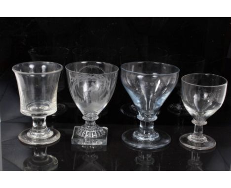 Georgian rummer with finely engraved Sailors Farewell scene and J.S. monogram on lemon squeezer base, another engraved 'stole