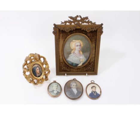 18th century-style Continental watercolour on ivory portrait miniature of Marie Antoinette, signed Brunet, oval, 12 x 9cm, in