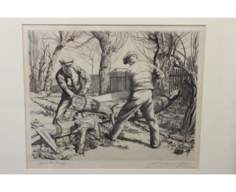 William Washington (1885 - 1956), signed etching - Winter Fuel, 1944, in glazed frame, 21.5cm x 25.5cm