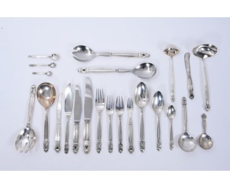 Extensive composite service of 20th century Danish silver Acorn pattern cutlery, by Georg Jensen - comprising ten dinner fork