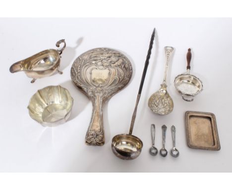 Selection of 20th century miscellaneous silver and white metal - including Art Nouveau-style hand mirror, sauce boat, tea str