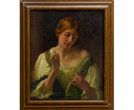 Peter Alexander Hay (1866-1952) oil on canvas - The Tapestry Worker, signed and indistinctly dated, in glazed gilt frame, 61c