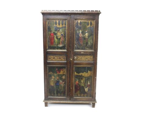 Highly unusual and rare late 19th / early 20th century polychrome illuminated cupboard in the pre-Raphaelite tradition, with 