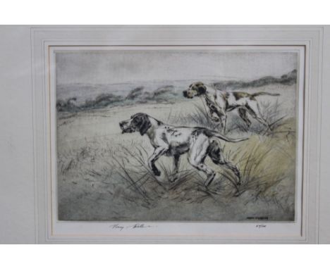 Henry Wilkinson (1921-2011) signed limited edition etching - Pointers, 67/150, in glazed frame, 27cm x 36cm