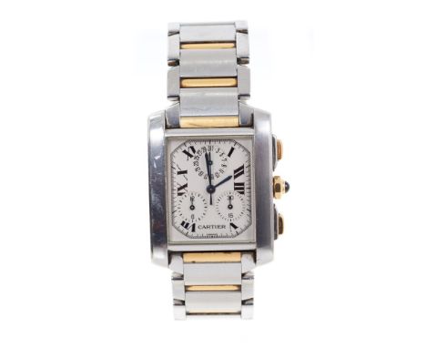 Gentlemen's Cartier Tank Francaise bi-metal wristwatch with quartz movement, the rectangular dial with subsidiary dials for m