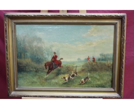 Follower of George Wright pair of oils on canvas - Hunting Scenes, in gilt frames, 38cm x 58cm