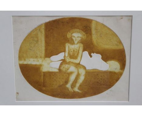 Moore, mid-twentieth century signed limited edition etching - a seated figure, dated '44, numbered 5/25, in glazed frame, 25c