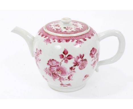 Mid-18th Chinese export famille rose teapot and cover painted with floral sprays with scaled borders, 21cm