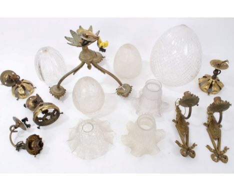 Collection Edwardian cut, moulded and frosted glass light shades and light fittings
