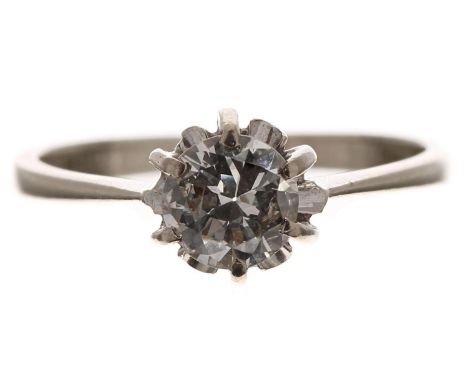18ct white gold solitaire diamond ring, round brilliant-cut, 0.50ct approx, clarity SI2, colour H, width 7mm, 2gm, ring size 
