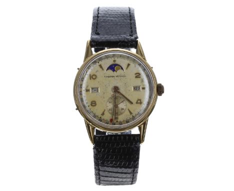 Kingston Watch Co. Datofix triple calendar gold plated and stainless steel gentleman's wristwatch with moon phase, case refer