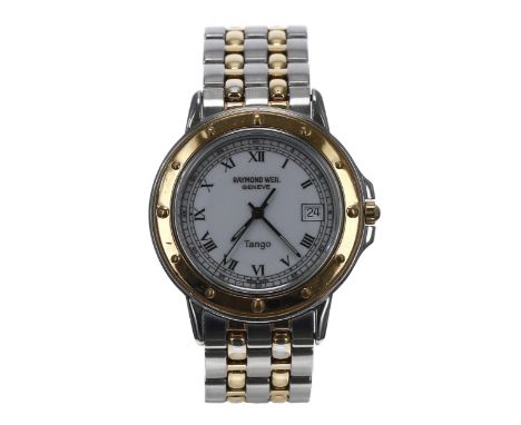 Raymond Weil Tango bicolour gentleman's wristwatch, reference no. 5560, white dial, bi-colour bracelet with butterfly clasp, 