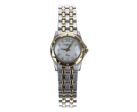 Raymond Weil Tango lady's bicolour wristwatch, reference no. 5790, mother of pearl dial with diamond markers, bi-colour brace