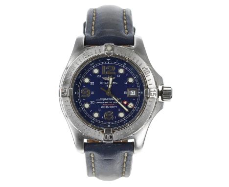 Breitling SuperOcean automatic stainless steel gentleman's wristwatch, reference no. A17390, serial no. 896xxx, dark blue dia