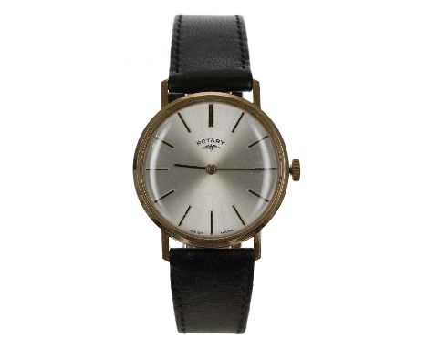 Rotary 9ct gentleman's wristwatch, circa 1978, silvered dial with baton markers, manual wind 17 jewel movement, the back with