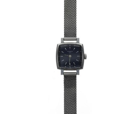 Tissot Lovely stainless steel lady's wristwatch, reference no. T058109A, square dark blue dial, square case, stainless steel 