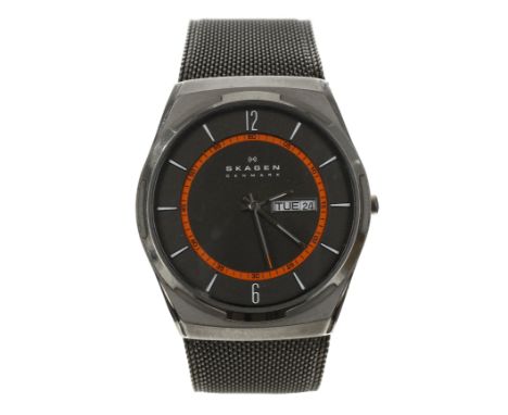 Skagen Melbye titanium and charcoal steel gentleman's wristwatch, quartz, 40mm; together with a Skagen stainless steel gentle