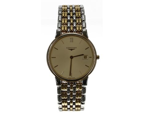 Longines Les Grandes Classiques bicolour gentleman's wristwatch, reference no. L5 632 4, champagne dial, Longines bracelet, q