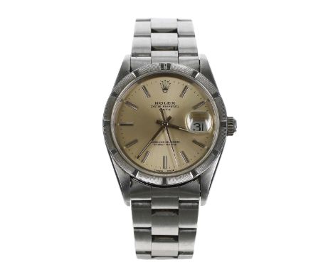Rolex Oyster Perpetual Date stainless steel gentleman's wristwatch, reference no. 15210, serial no. X843xxx, circa 1991, cham