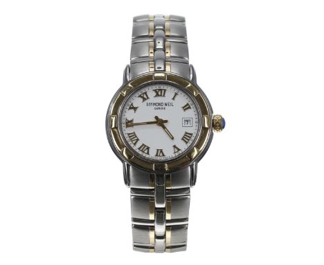Raymond Weil Parsifal bicolour lady's wristwatch, reference no. 9440, white dial, cabouchon crown, Raymond Weil bracelet with