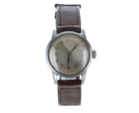 Omega stainless steel gentleman's wristwatch, case no. 9954369, serial no. 9177xxx, circa 1939, silvered dial with Arabic num