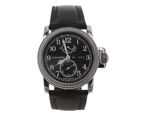 RGM Watch Co. EOT Model 22 stainless steel chronometer deck wristwatch (Roland Murphy), circular black dial with Arabic numer