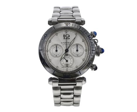 Cartier de Pasha Chronograph automatic stainless steel gentleman's wristwatch, reference no. 2113, serial no. 9983xxx, silver