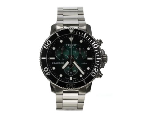 Tissot Seastar 1000 Chronograph stainless steel gentleman's wristwatch, reference no. T120417A, green/black dial, black rotat