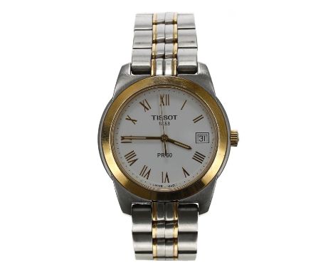 Tissot PR50 bicolour gentleman's wristwatch, white dial, Tissot bracelet, quartz, 36mm-Box and Papers - no.Movement - not cur