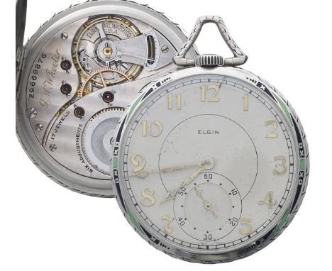 Elgin National Watch Co. 'G.M. Wheeler' 14k white gold filled and enamel lever pocket watch, serial no. 29669xxx, circa 1926,