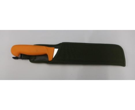 Modern machete type knife with composite grip and frog sheath 