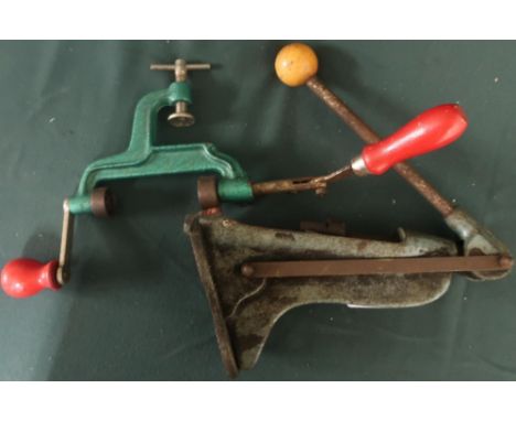 Pair of bench mounted turn over tools 