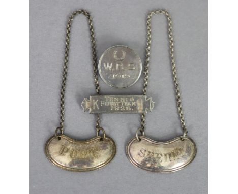 A George V silver bar-brooch inscribed “K. H. Tennis First Team 1926” Birmingham 1921; a silver-plated bar-brooch inscribed “