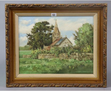 An oil painting of canvas by David R Nahmad titled to reverse “St Lawrence Church Wolverton Somerset”, signed, 35.5cm x 46cm,