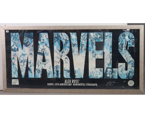 A large coloured Limited Edition “Alex Ross Marvel 40th Anniversary Monumental Lithograph” (Ltd ed no 621/1961), 67cm x 151cm