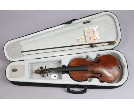 A vintage violin (stamped Compagnon), 55cm long, with bow &amp; modern case. 