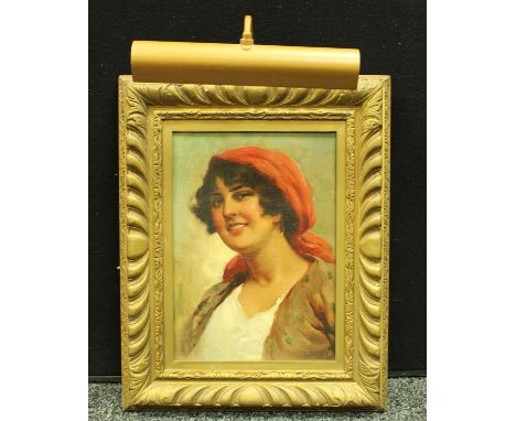 Eduardo Forlenza (1861-1934) Portrait of an Italian Maidensigned, oil on canvas (later mounted on board), 34.5cm x 24.5cm, fr