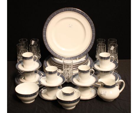 A Royal Doulton Sherbrooke dinner service for eight comprising dinner plates, dessert plates, side plates, coffee cans and sa