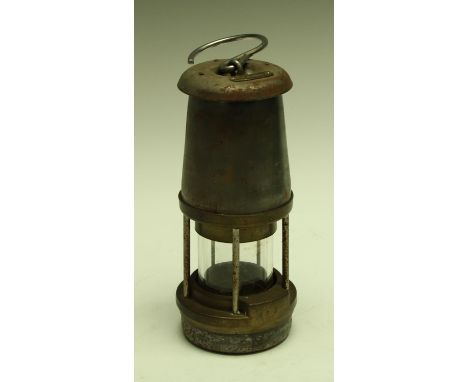 A brass based miner's lamp, The Wolf Safety Lamp Co, Sheffield