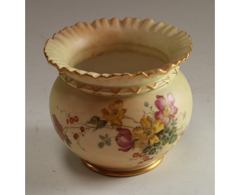 A Royal Worcester blush ivory compressed ovoid vase, fluted edge, 10cm, pattern number 1651, printed marks in puce, year code