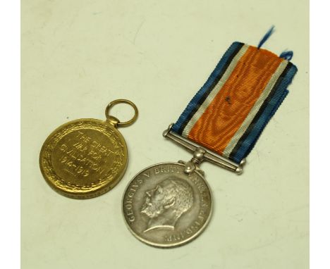 Medals, World War I, a pair, British War and Victory, named to T-4 216125 Pte J Cooper Army Service Corps (2) 