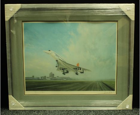 Aeronautica - after Gerald Coulson (20th century Aviation Artist), British Airways Concorde, signed by the supersonic aeropla