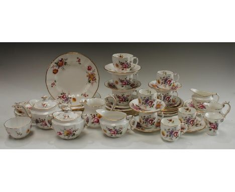 A Royal Crown Derby Posie pattern tea set, comprising bachelor's teapot, sucrier and cover, milk jug, cream jug, sugar bowl, 