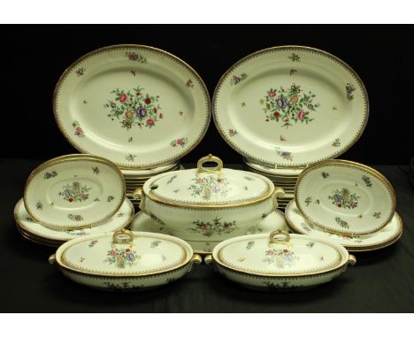 A Spode Copeland's dinner service, printed with ribbon tied floral sprays and butterflies, comprising soup tureen and cover o